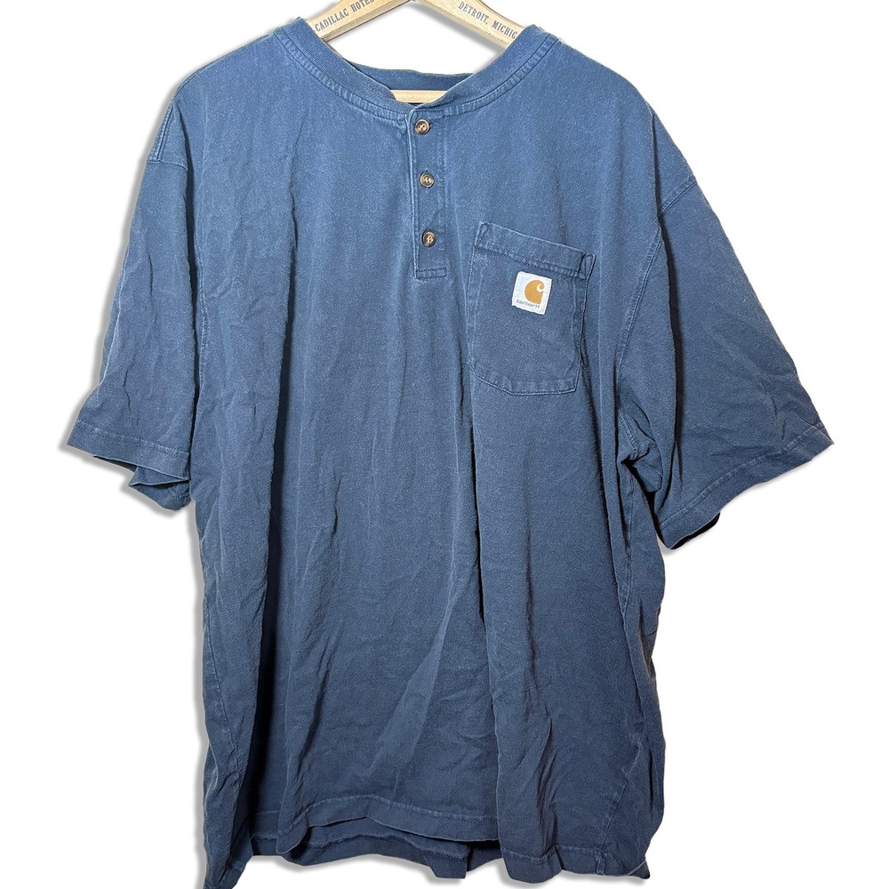 Carhartt Loose Fit Henley Pocket Short Sleeve Casual T-Shirt Navy Blue Mens 2XL